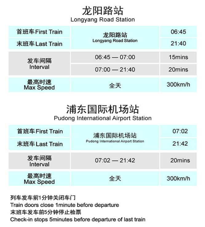 上海磁浮列車發(fā)車時(shí)間表