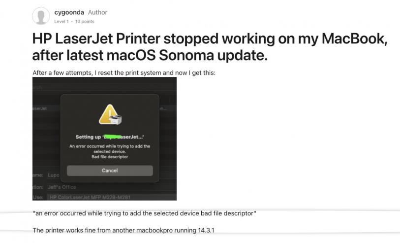 先別更新macOS Sonoma 14.4,！問題連爆印表機功能恐失效(圖1)