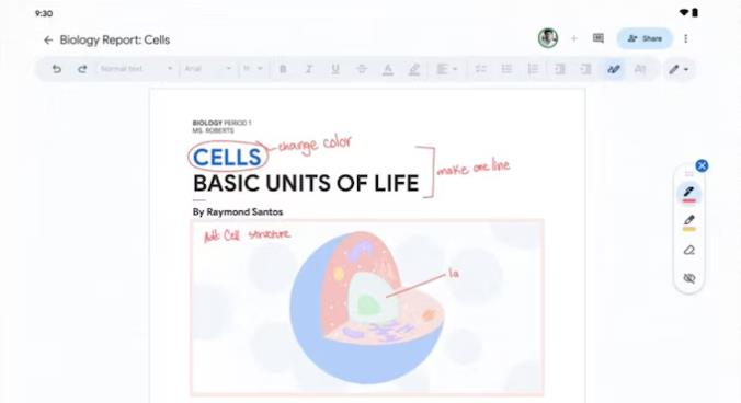 谷歌文檔引入新功能：允許用戶使用手寫筆或手指向文檔添加手寫注釋(圖1)